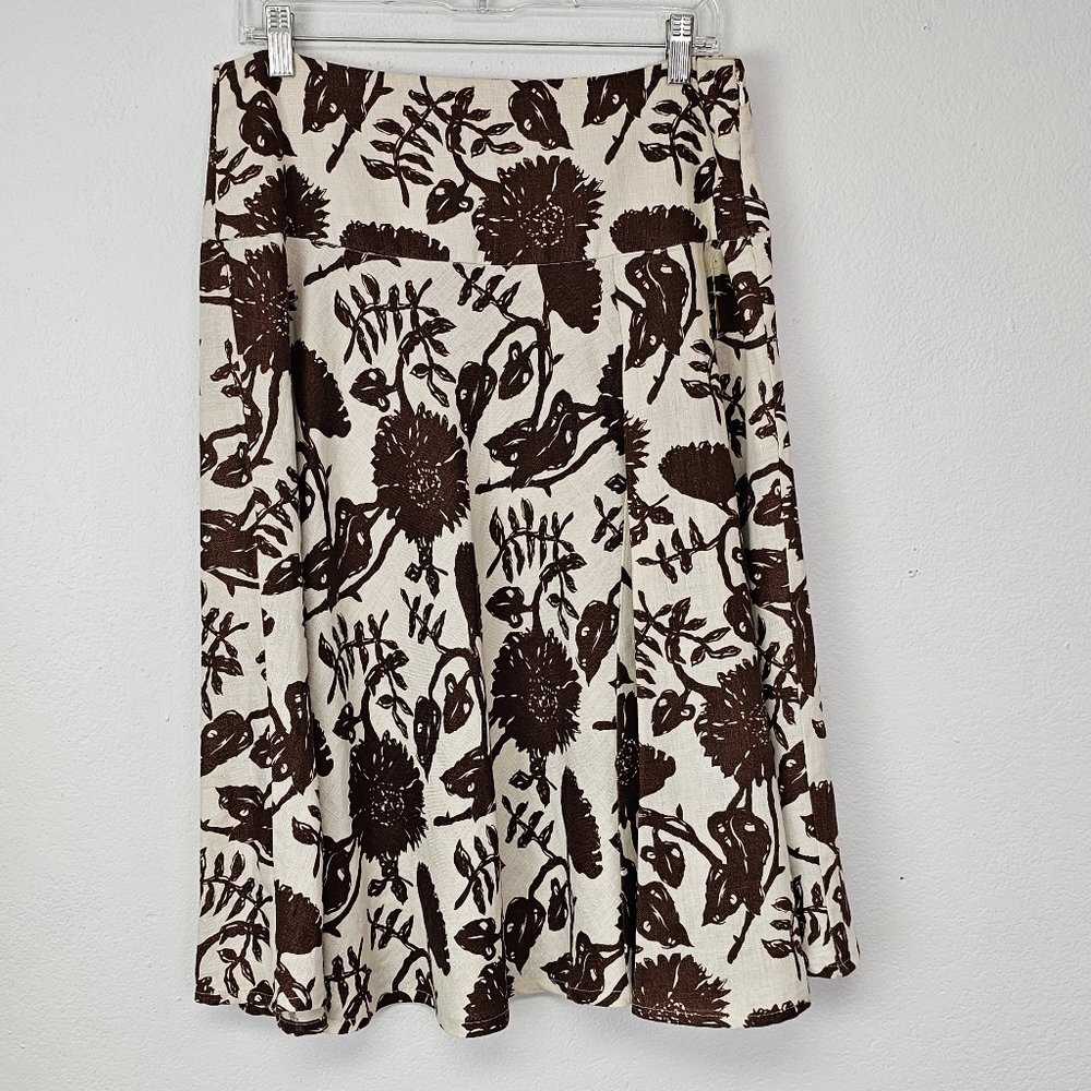 Gap Skirt 100% Linen Brown Cream A-Line Sz 4 Coastal Career